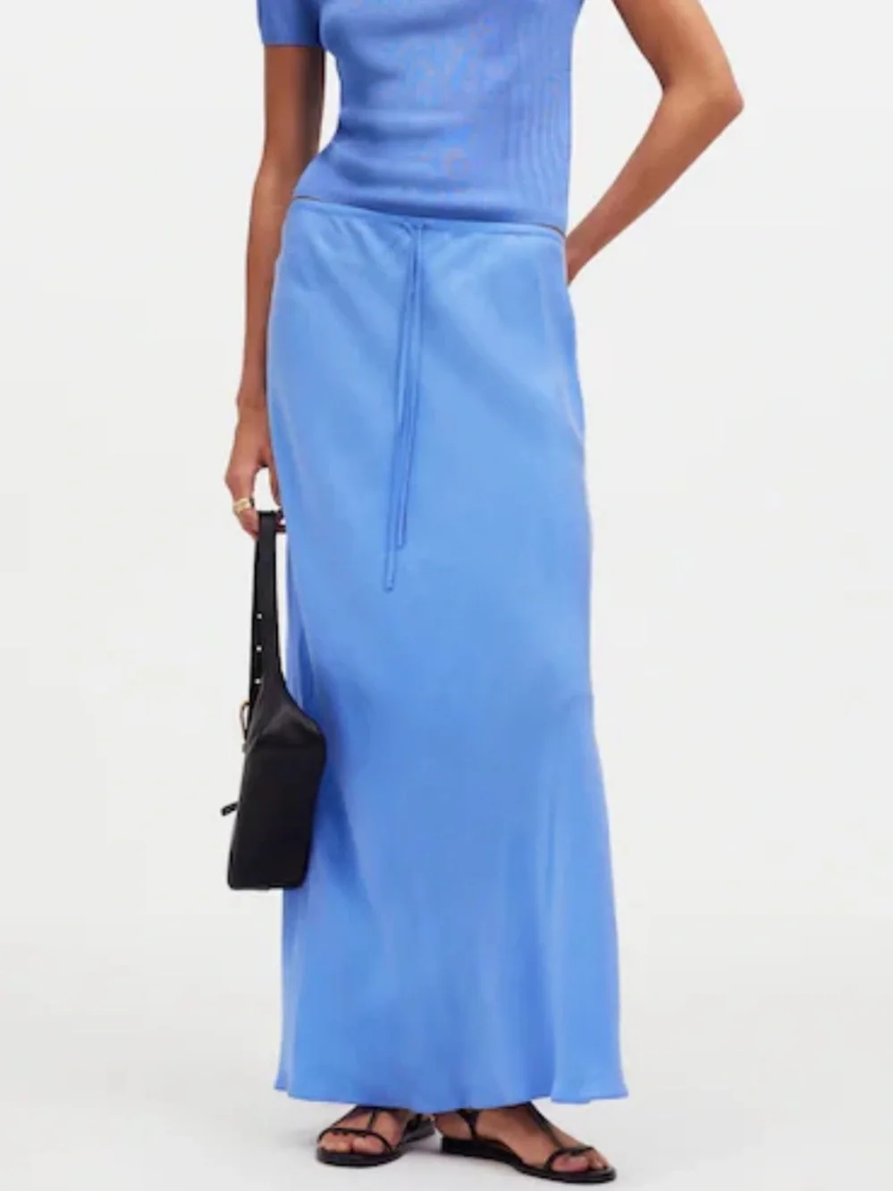 Madewell Sky Blue Tie-Waist Maxi Slip Skirt